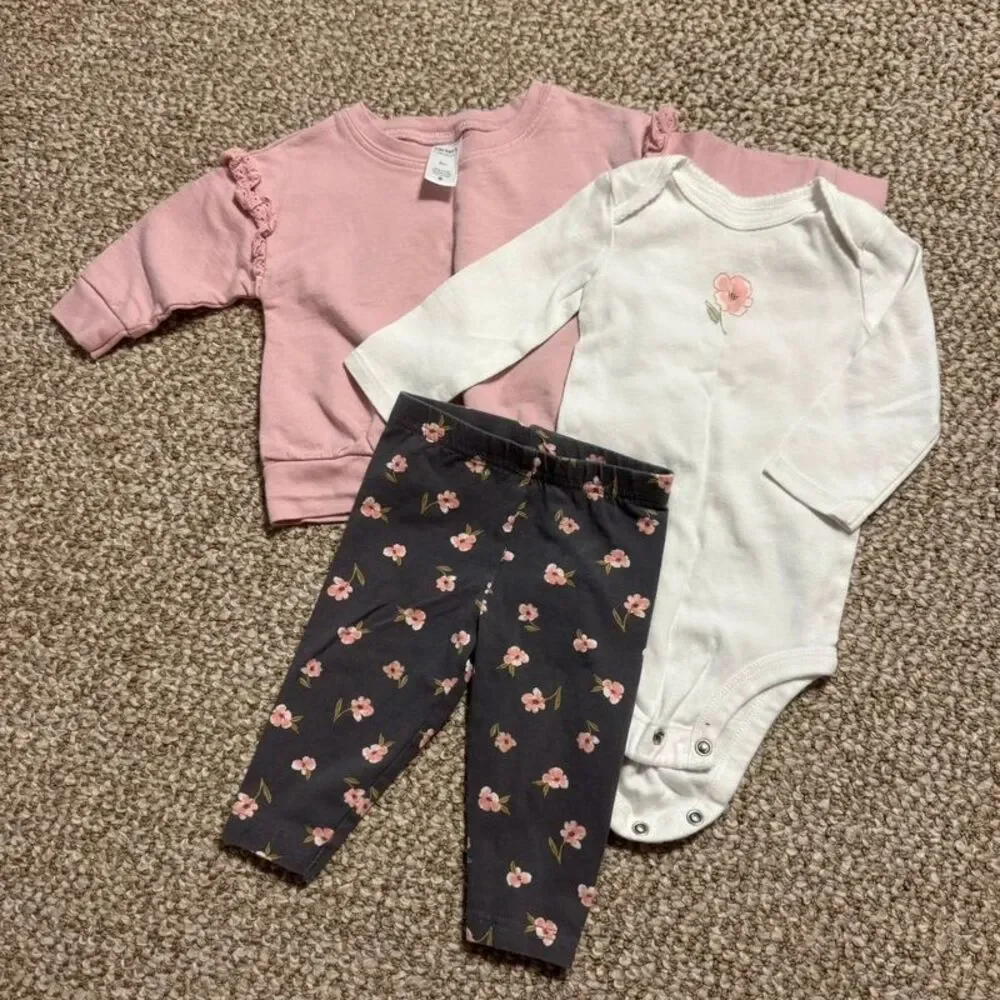Carter's Just One You Baby Girl 3pc Set Pink Sweater Floral Bodysuit 6 Months